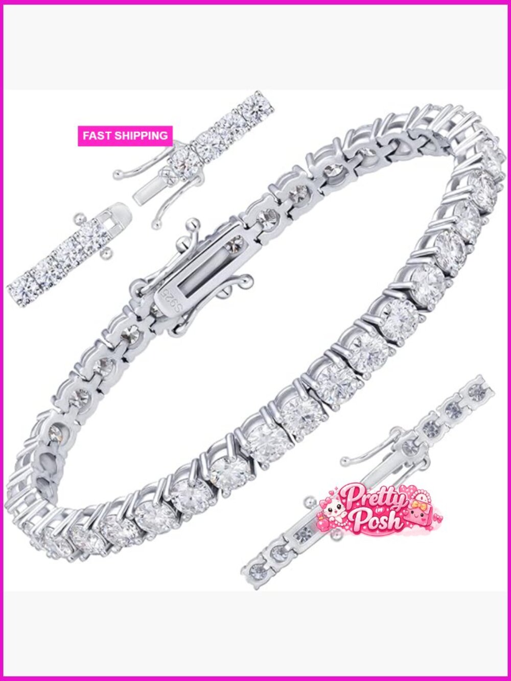 Moissanite Tennis Bracelet White/Yellow Gold Plated S925 Sterling Silver 3-6mm